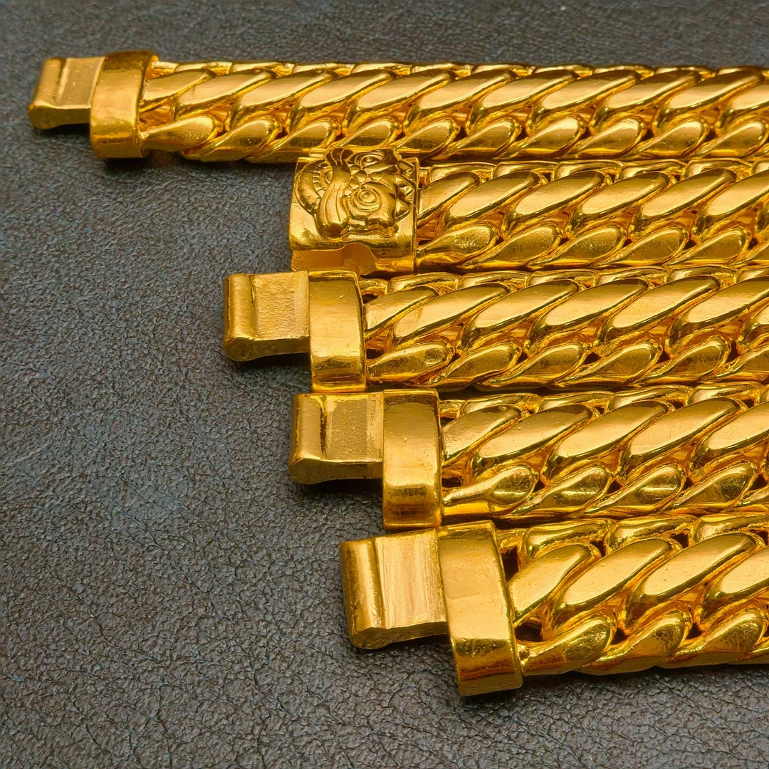 足银手链 醒狮三马鞭13mm宽重工手链古巴链饰品时尚复古素链霸气