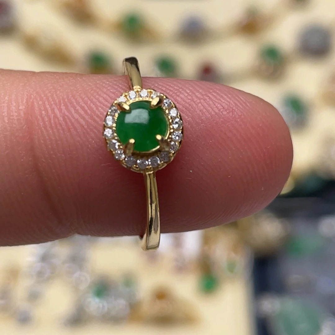 翡翠戒指银S925镶嵌纯天然缅甸翡翠