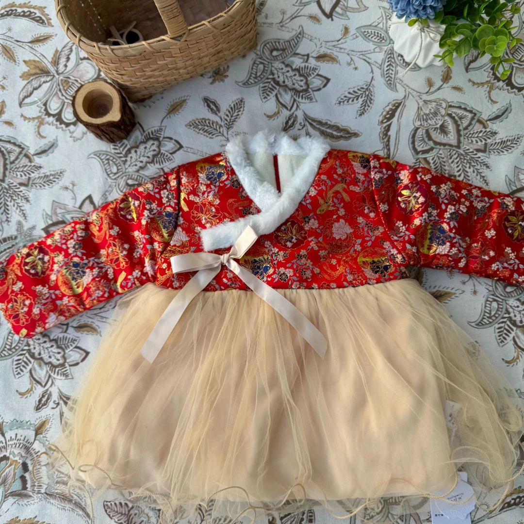 冬季女童小童A类加绒加厚拜年裙拜年服