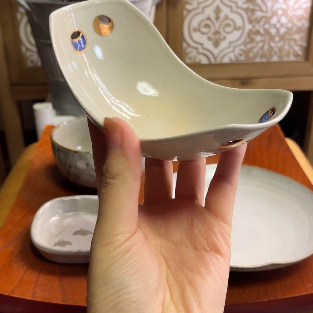 瓷片清水烧镂空船型钵18