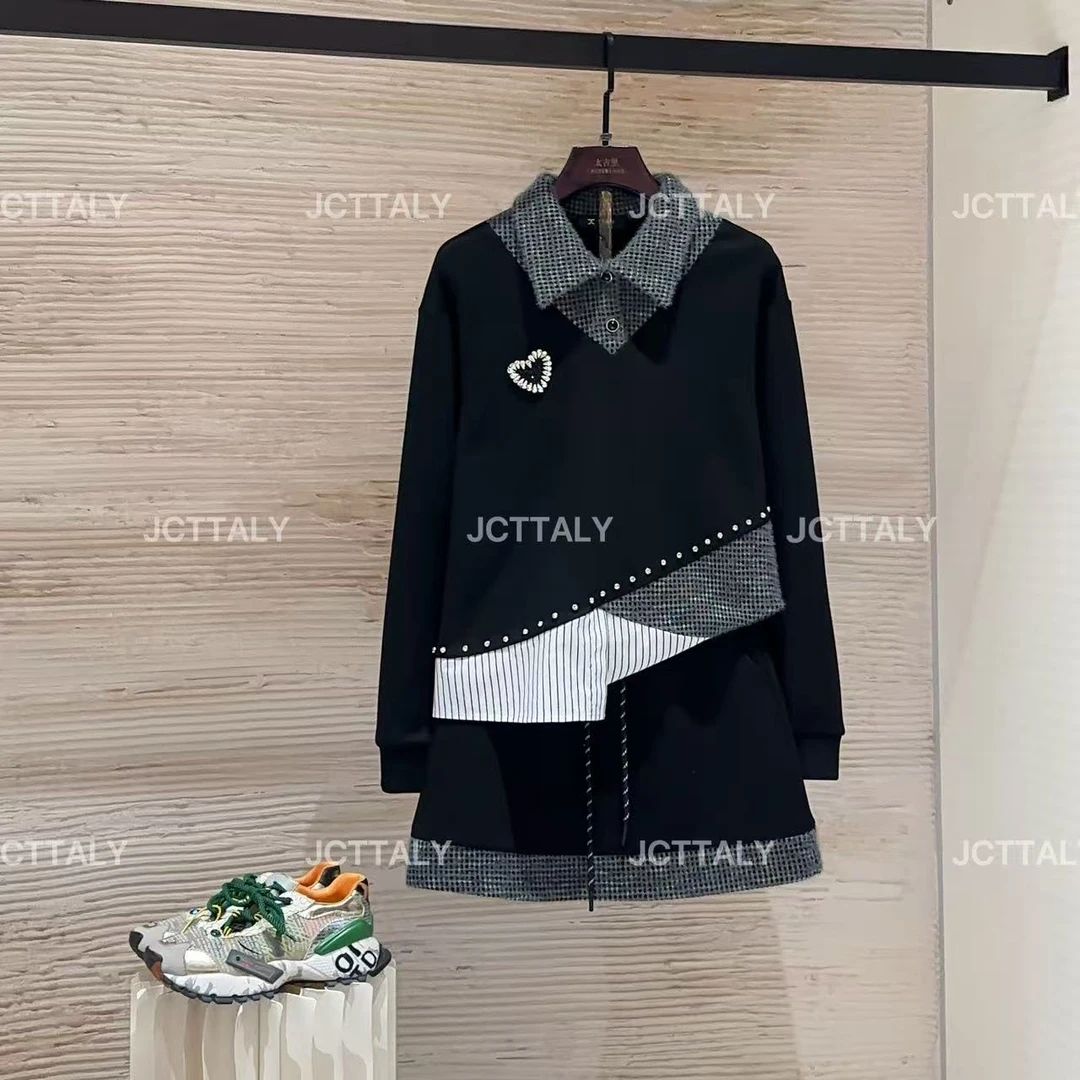 【宠粉价】（加绒）休闲时尚套装冬款假两件上衣黑色休闲款TZ-1012