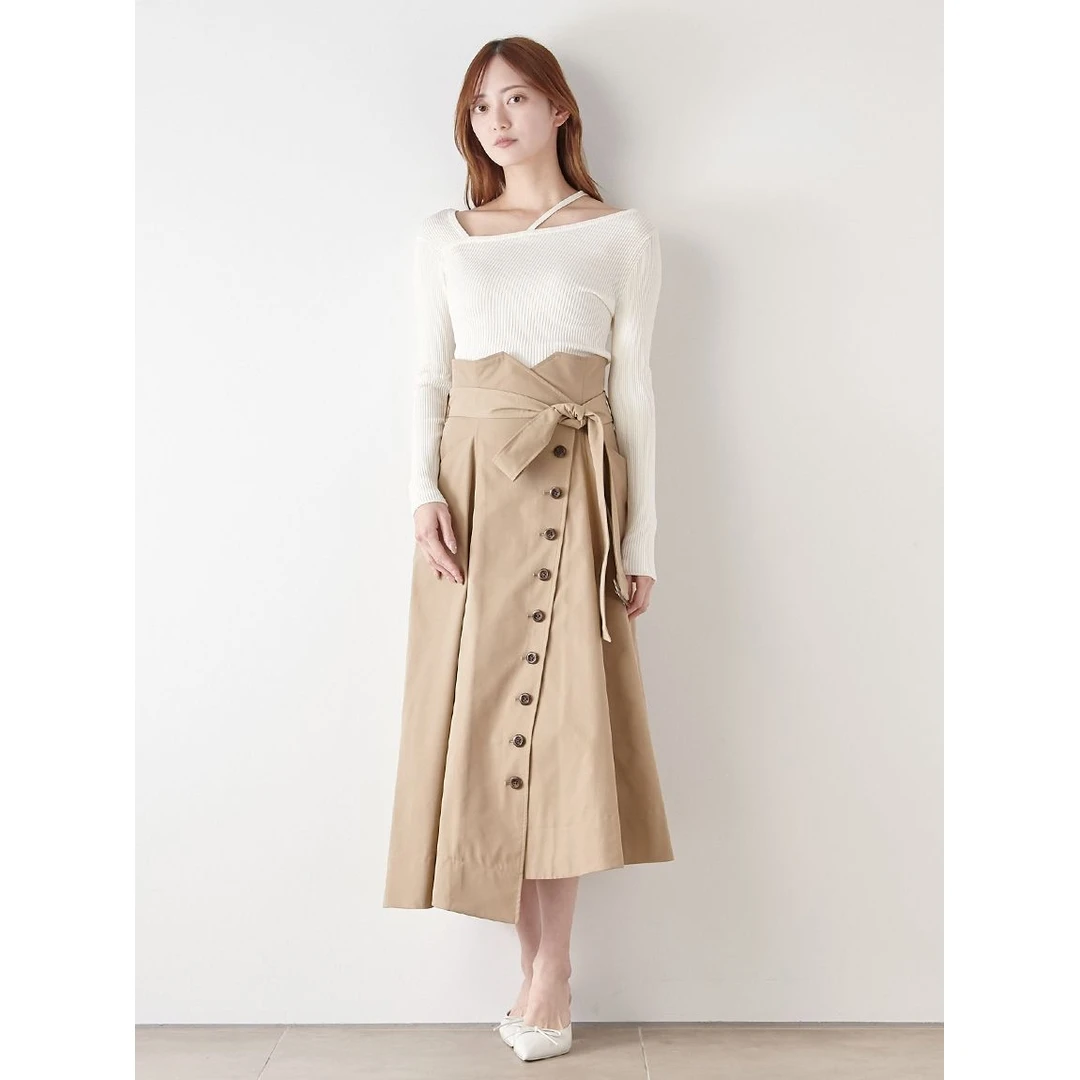 【表姐家】夏季新款 S 百搭高腰半裙系带侧纽扣气质A字半身裙