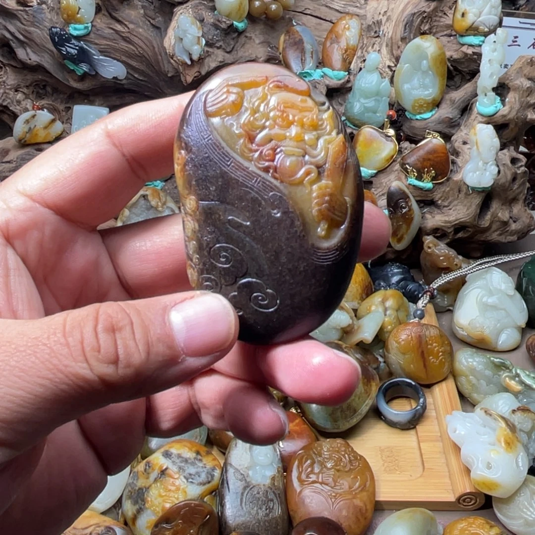 万***清和田玉未镶嵌把件黄沁独籽和田玉手把件