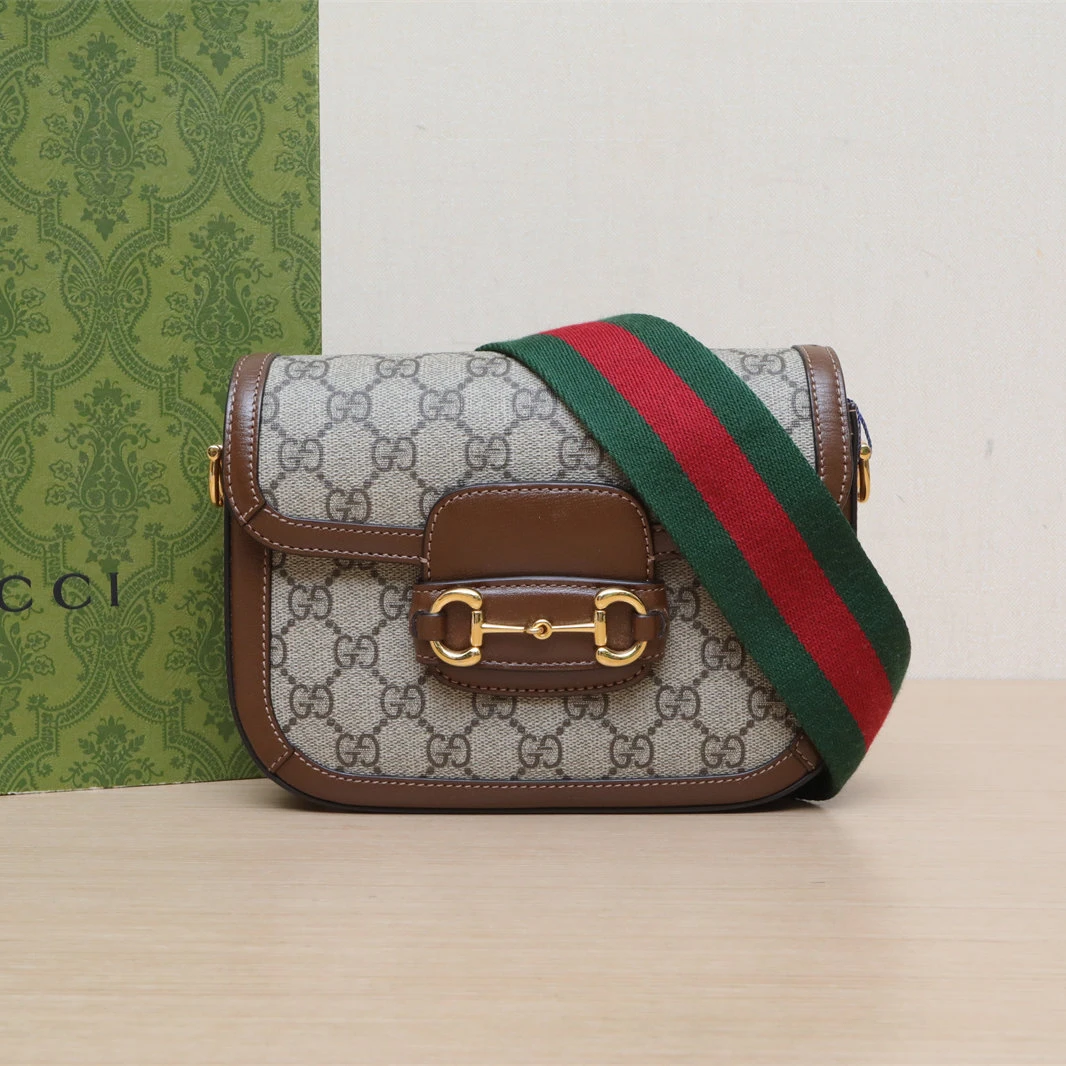 99新 GUCCI/古驰 小花6欢 马衔扣 1955 马鞍包 Mini 20.5 乌木色