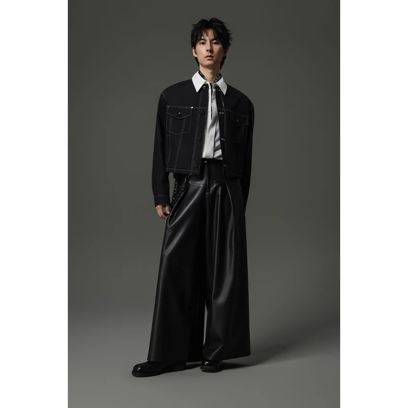 春秋短款男士休闲小立领夹克外套百搭时尚明辑线设计感宽松翻领52
