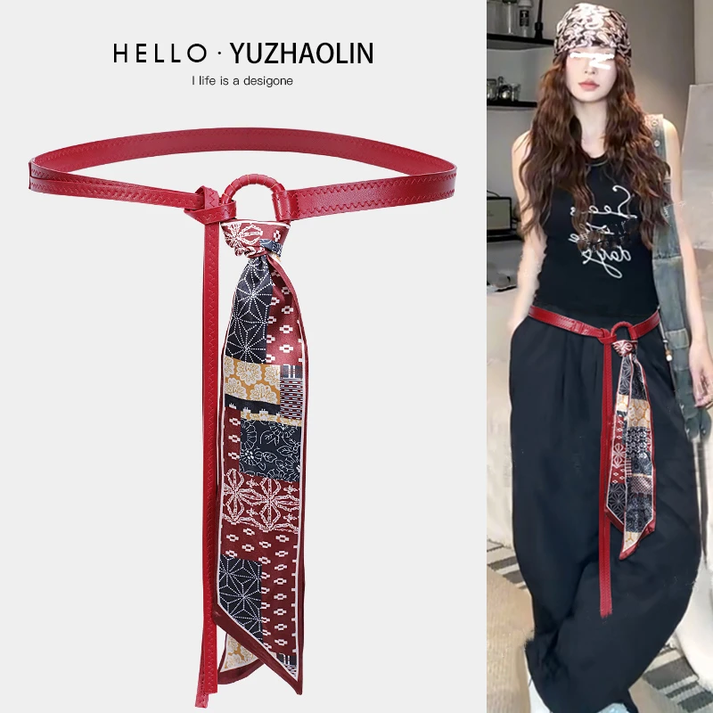 红色丝巾腰带配饰女丝带腰链皮带嘻哈朋克复古美式装饰配牛仔裤带