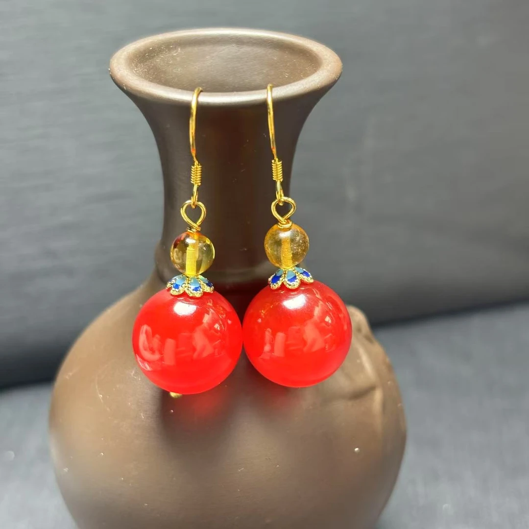 SY6962-卡14左右-红咔瑙红耳钩一对