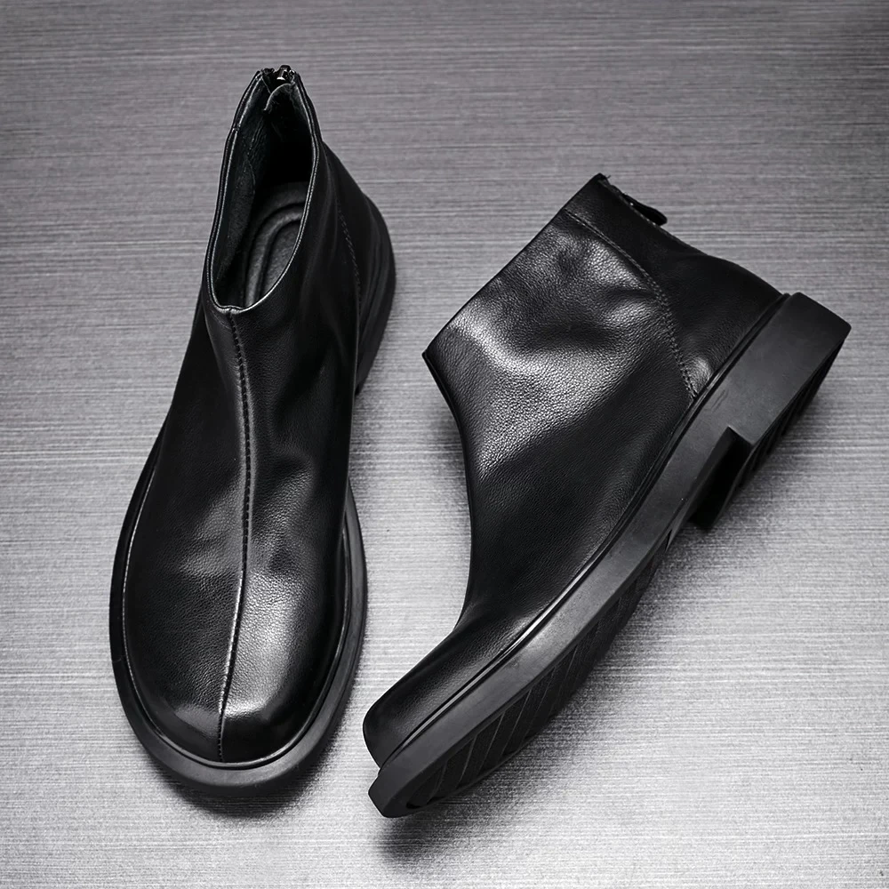 CATIA SELI马丁靴男士真皮短靴拉链软底休闲百搭皮靴切尔西靴潮