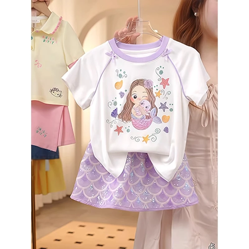 女童套装夏装2025新款洋气儿童美人鱼夏季女孩时髦裙子夏天两件套