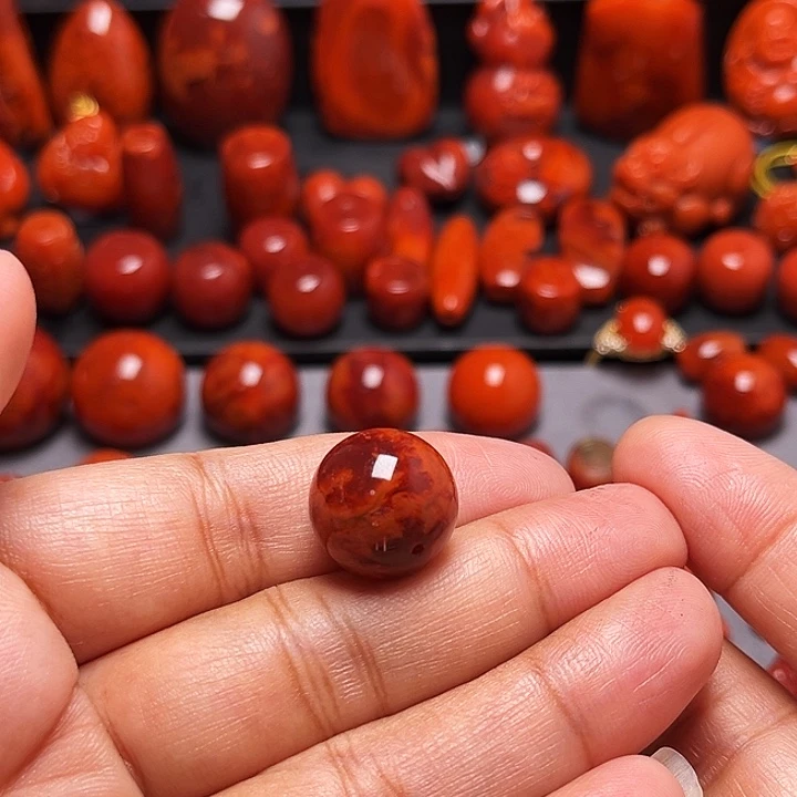 南红玛瑙未镶嵌配饰牛血火焰纹圆珠15.3mm