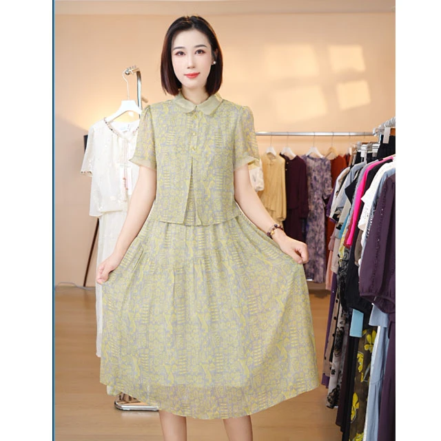 L808假两件气质时尚连衣裙2025年夏季收腰显瘦减龄洋气大摆裙子