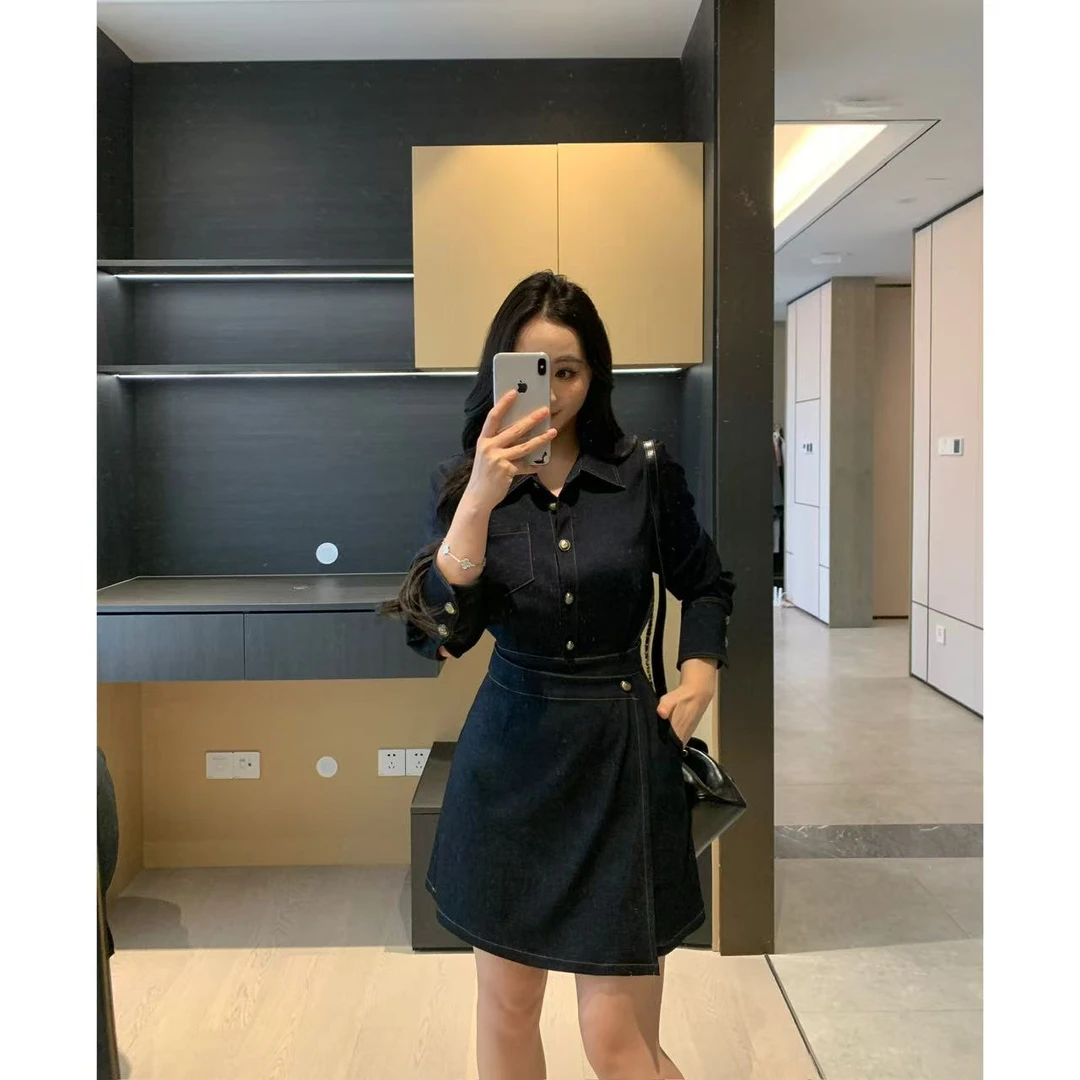 XINYI【鬼马少女】春季仿牛仔连衣裙女收腰显瘦设计感X625Q00191