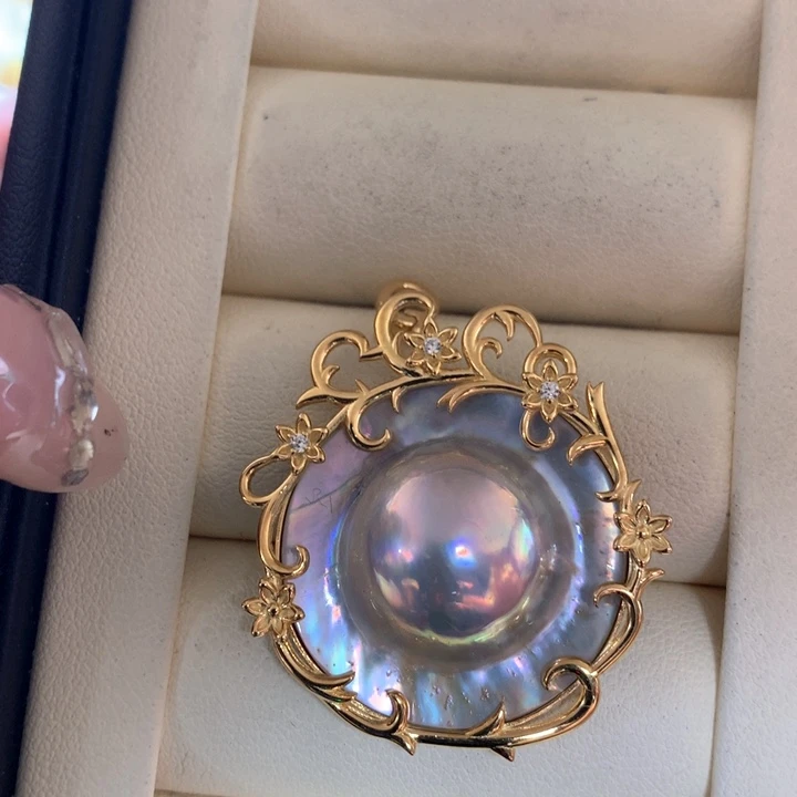 银S925镶嵌颈饰拼合珍珠（马贝珠）