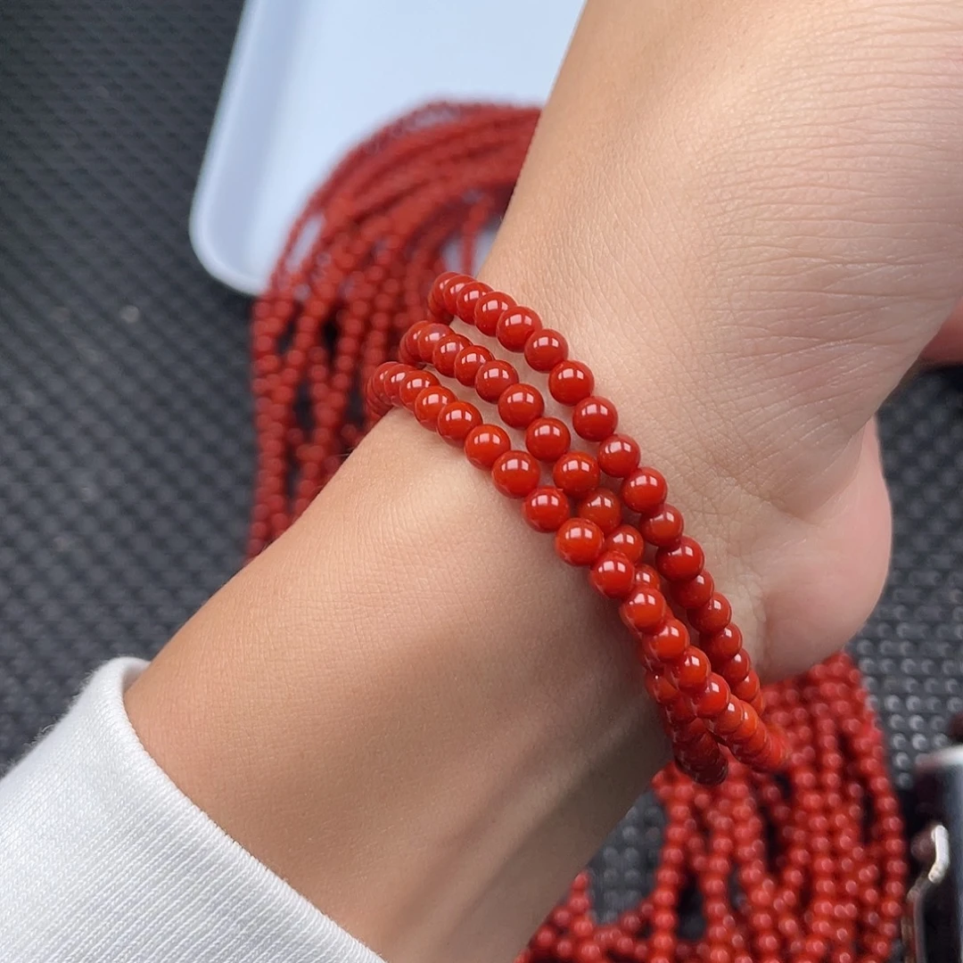 南红玛瑙未镶嵌4mm柿子红圆珠三圈