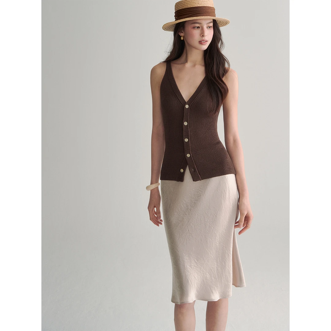 法式复古显瘦挂脖V领针织吊带女夏季修身无袖开衫背心外穿上衣薄