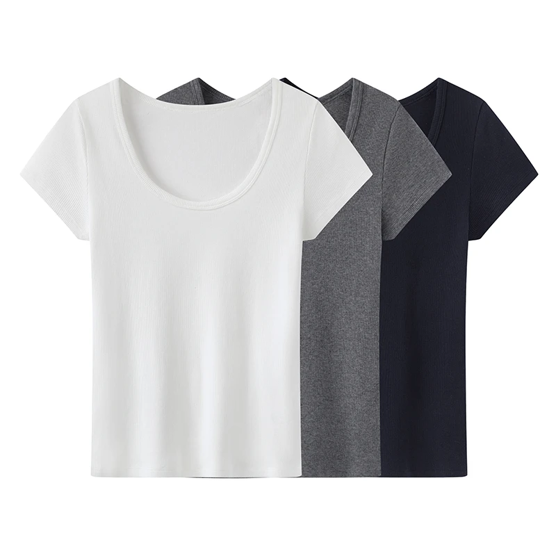 【0452】2025夏季新款修身针织短袖T恤上衣女春夏