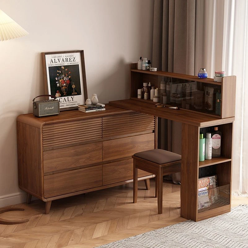 2025新款现代简约梳妆台斗柜一体卧室新中式化妆桌床尾伸缩收纳简