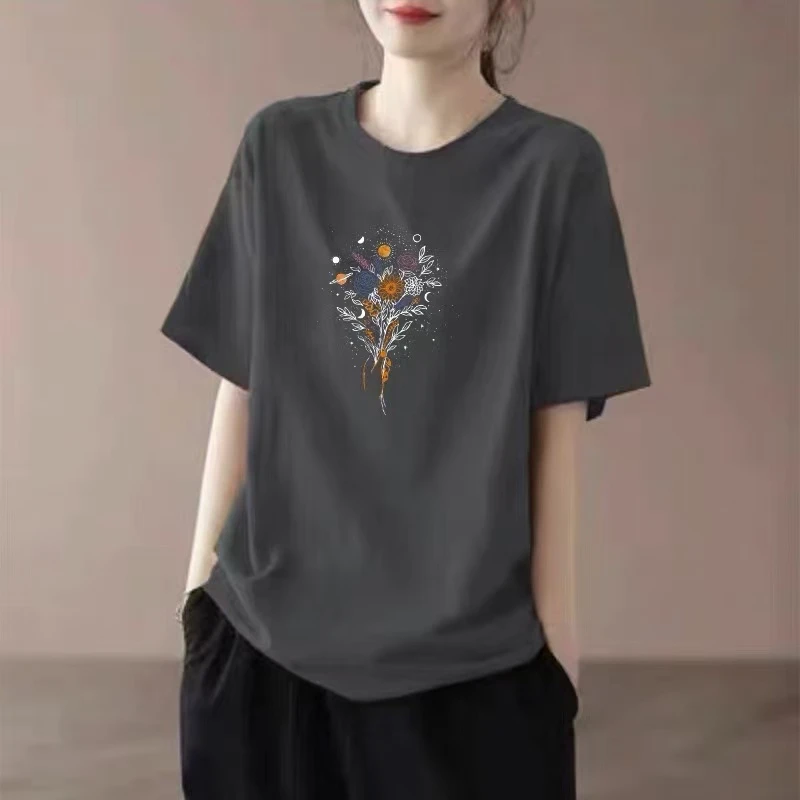 夏季新款洋气纯棉圆领休闲T恤百搭情侣系列潮流休闲T恤小个子