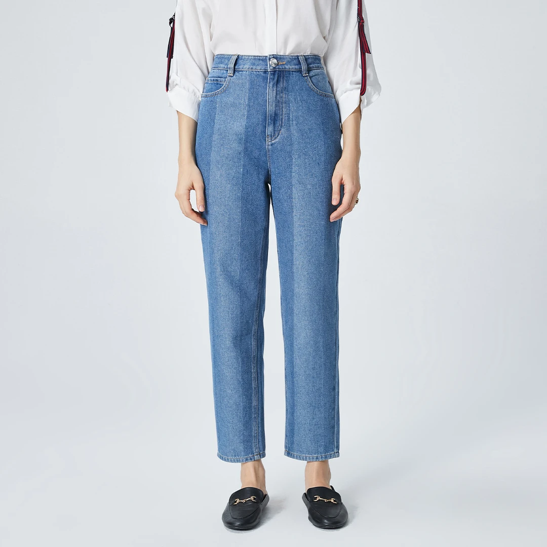 直筒九分裤复古高级感牛仔裤夏季高腰宽松简约气质哈伦裤