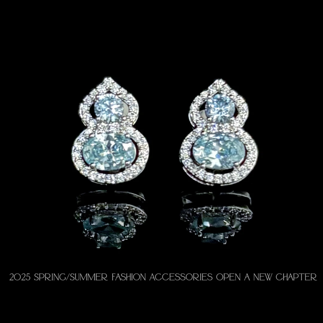 铜合金耳饰 镀k金 2025款C7957【蓝冰钻葫芦】铂堡俪 BOBAOLI 耳钉