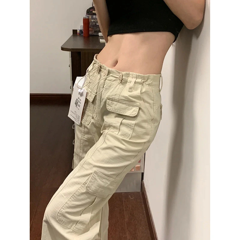 多口袋拼接设计感工装裤女2025秋季新款纯棉宽松显瘦百搭休闲裤子