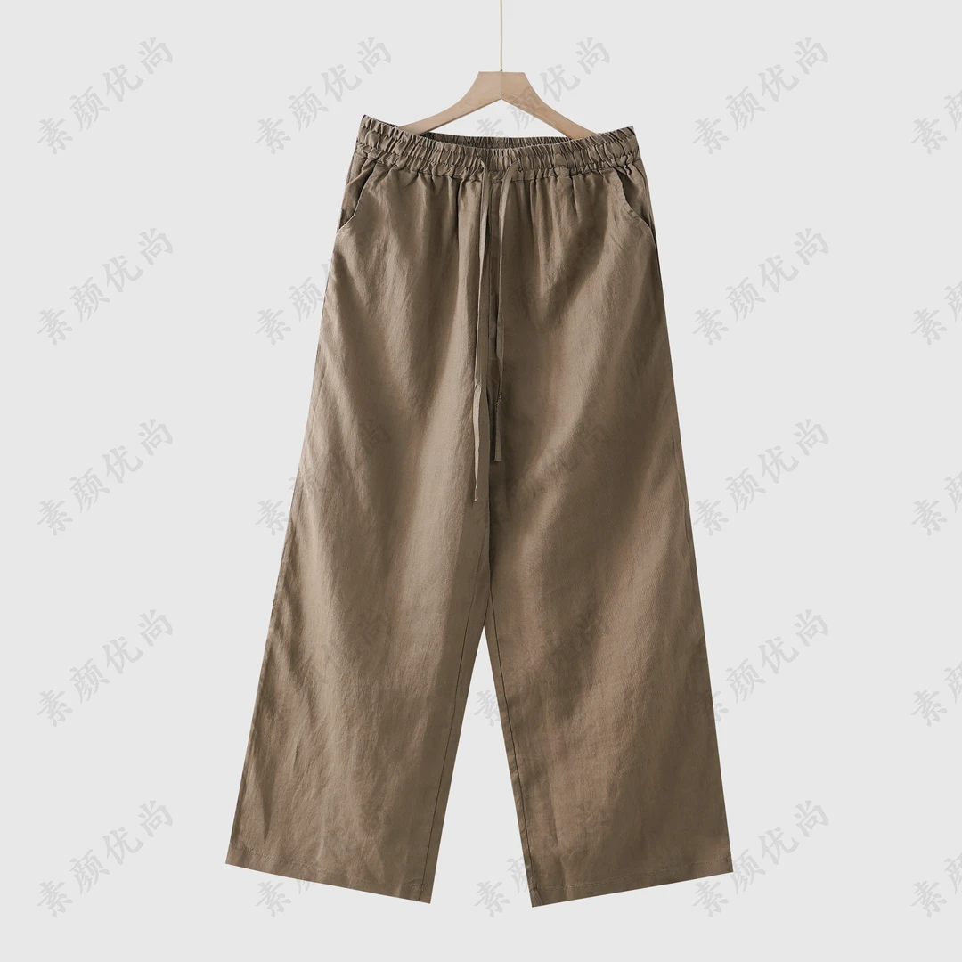 【素颜】2025夏季新款百搭高定纯色色织麻休闲直筒裤