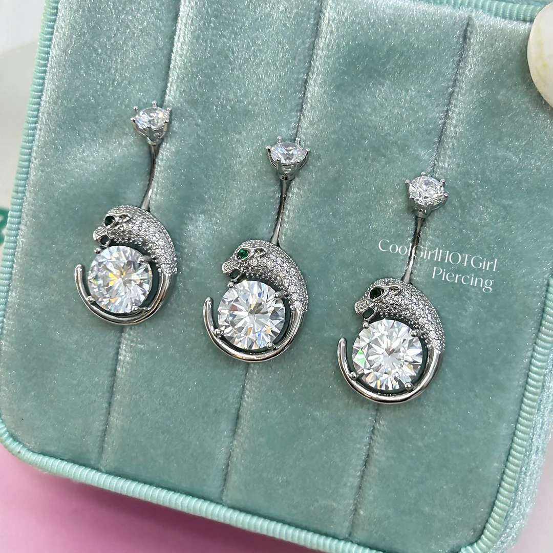 铜合金耳饰 CGHG  大颗白钻环形豹脐钉 爆闪重工外螺纹钛钢肚脐钉