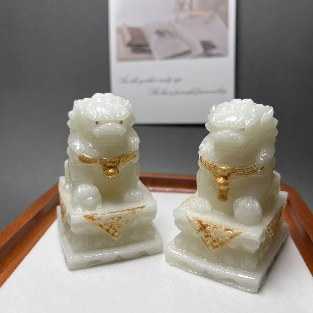 高档精美描金狮子一对客厅家居摆件1