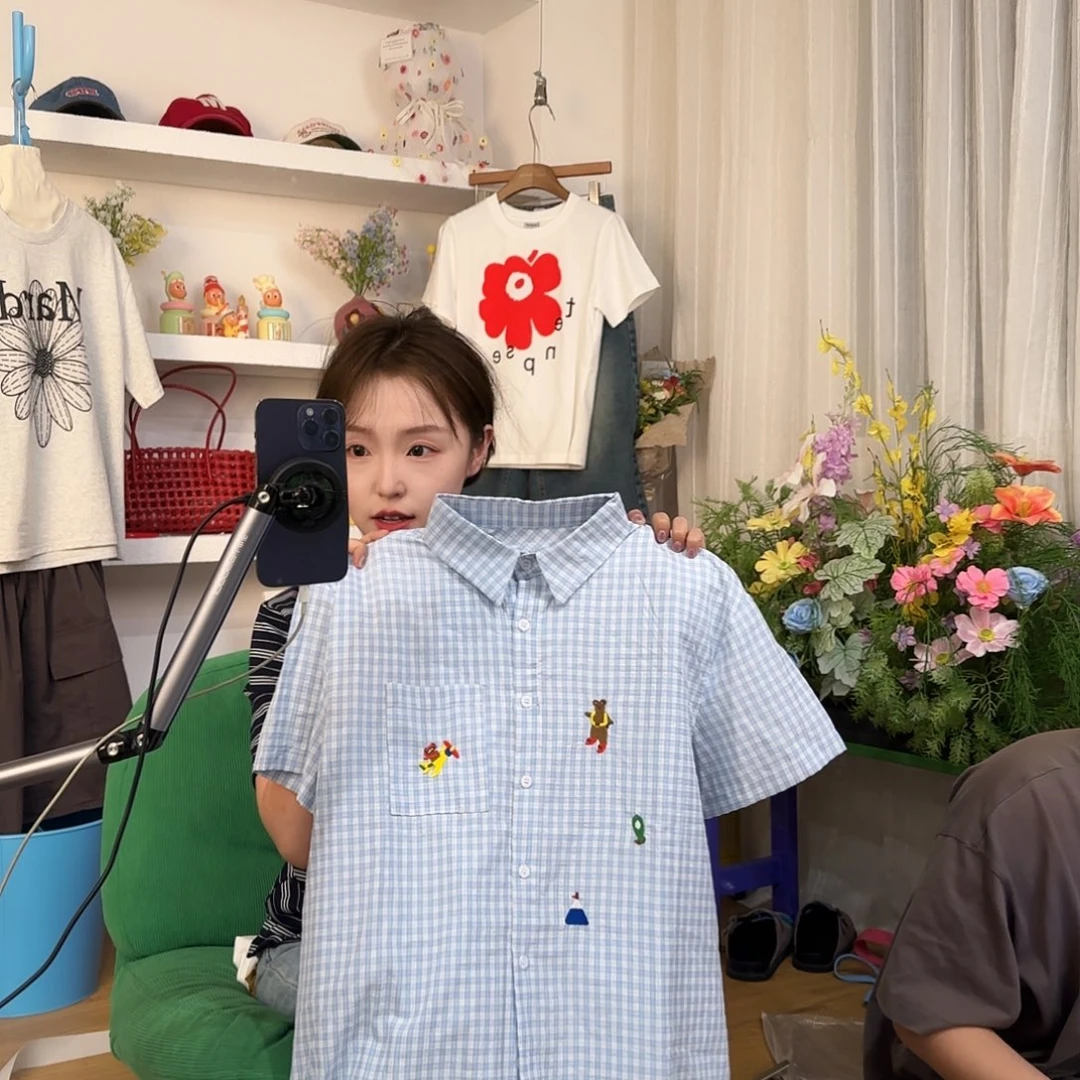 小熊衬衫8762#蓝白格子