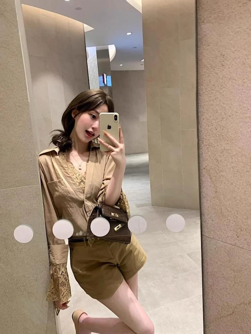 夏季韩系高级御姐假两件性感蕾丝拼接长袖衬衫女气质宽松衬衣上衣