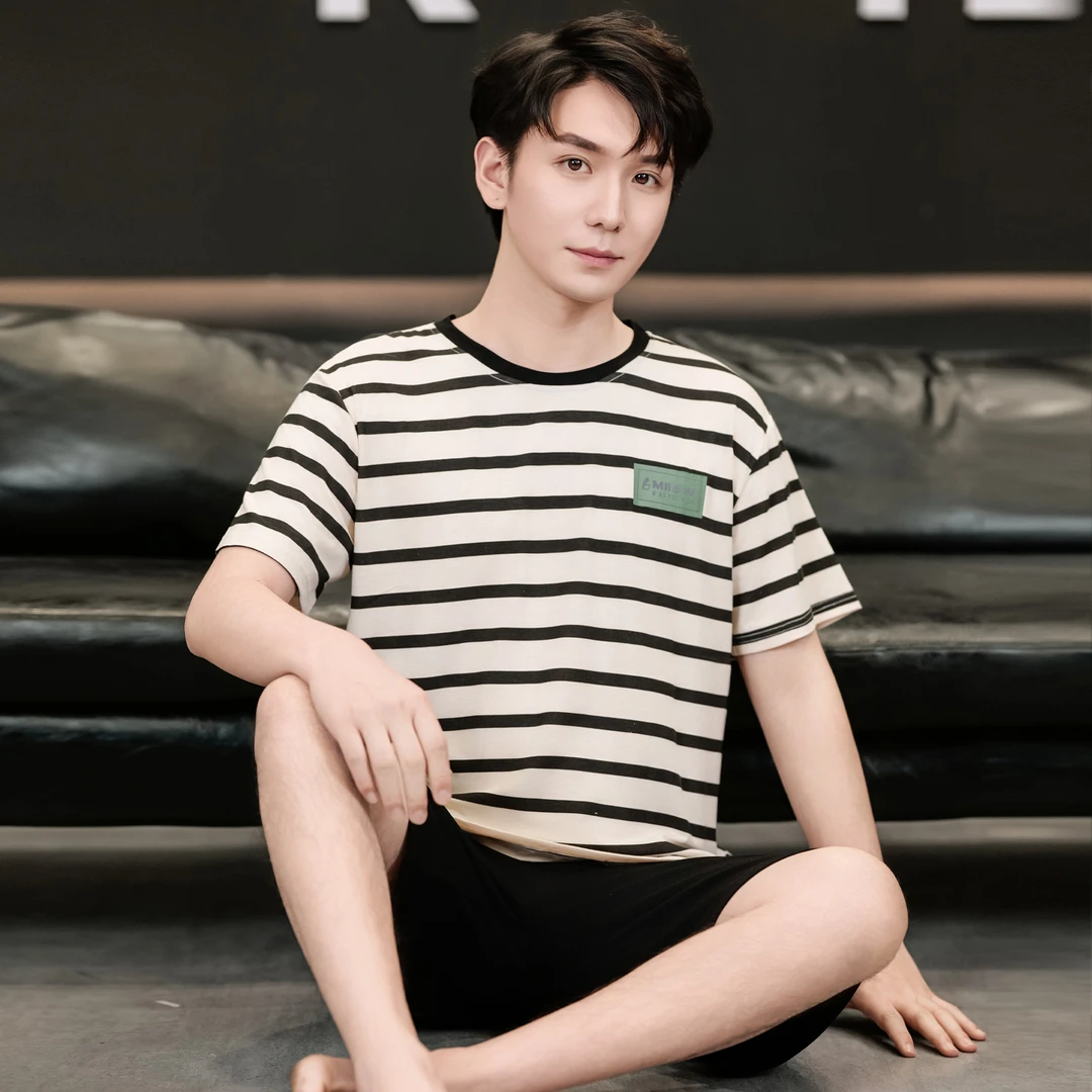 莫代尔睡衣男夏季凉感短袖短裤套头青少年简约高级感家居服可外穿