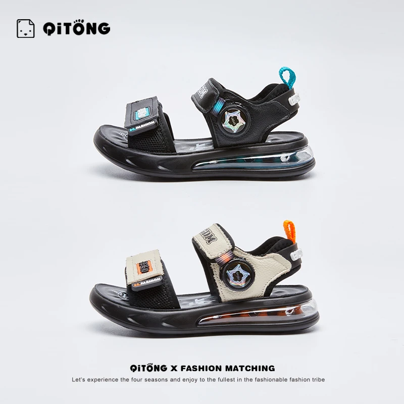 启童【牛皮】男童男童6-12岁凉鞋夏季新款时尚男孩儿童沙滩鞋