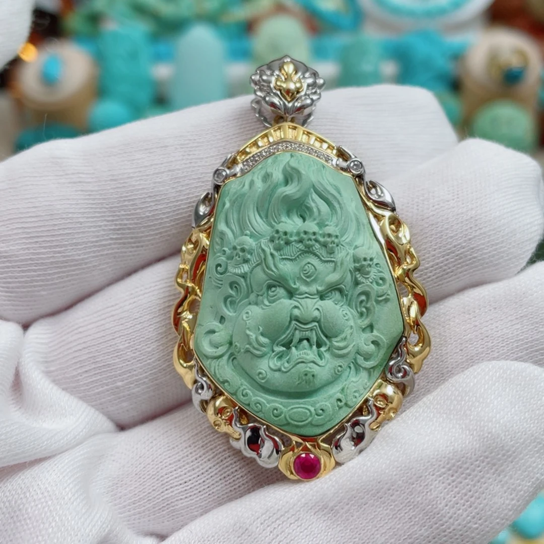 .***欢绿松石18K金镶嵌珠宝奇石