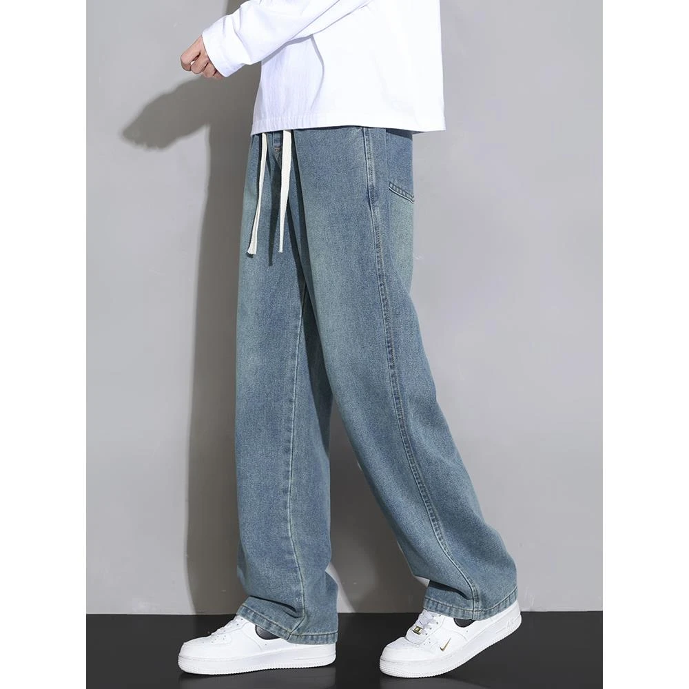 美式牛仔裤男春秋新款宽松直筒阔腿裤子男青少年潮牌水洗休闲长裤