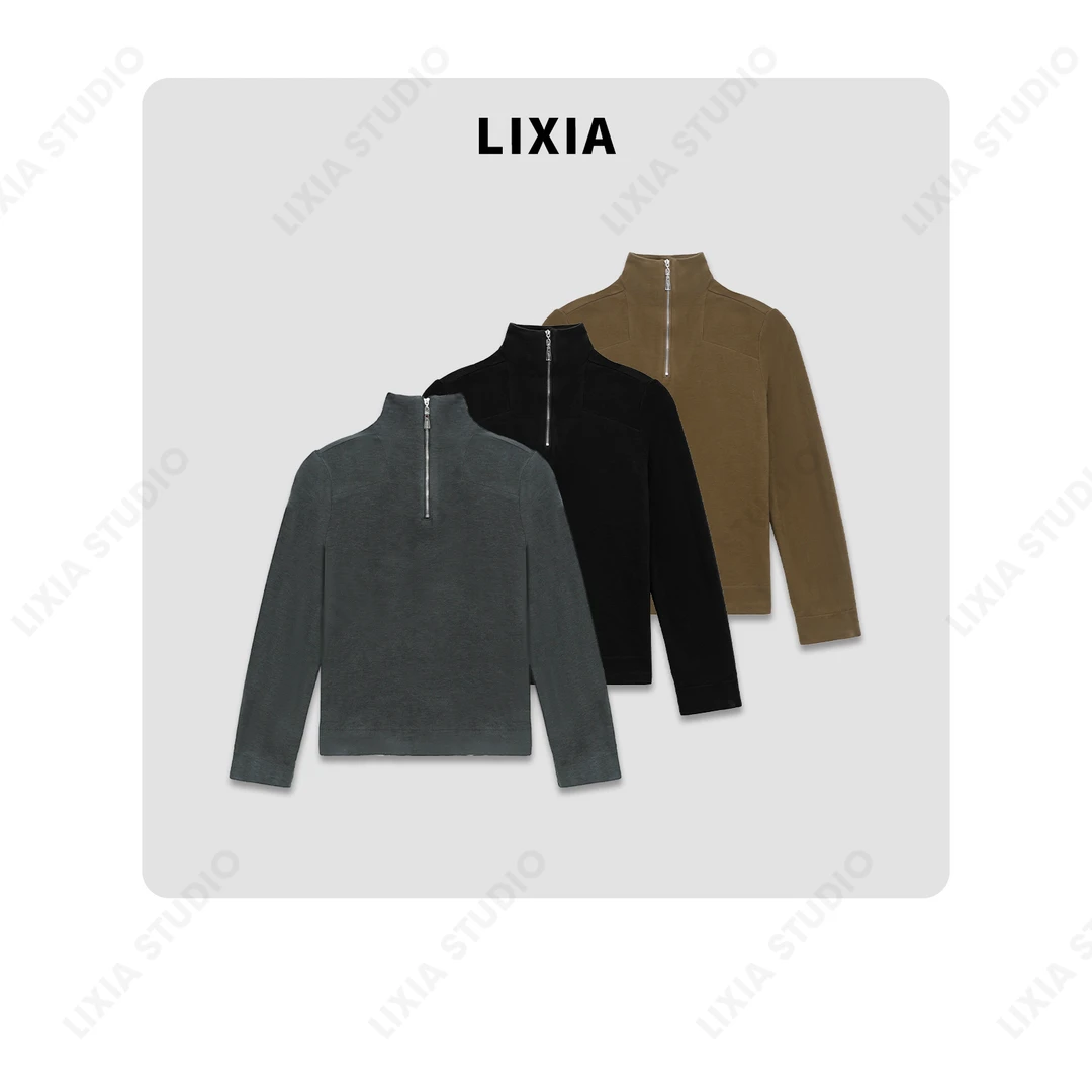 LIXIA【温馨时刻】秋冬保暖拉链套头立领打底衫-A7925