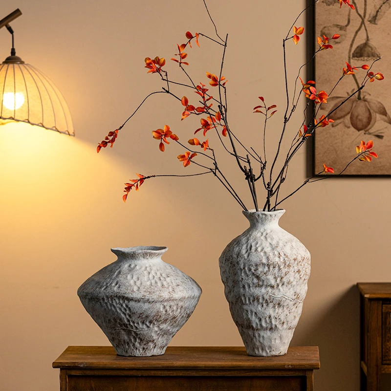 景德镇高温陶瓷花瓶侘寂风禅意手工花器新中式中古风插花装饰摆件