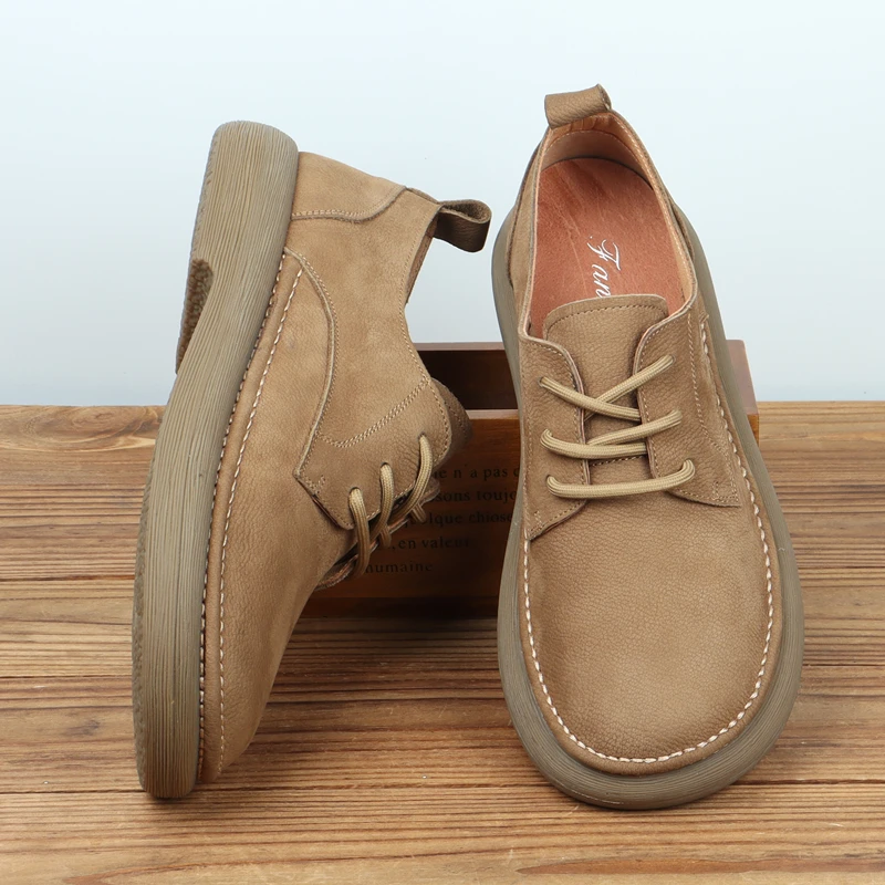 ICCLEK新款复古男鞋休闲皮鞋男款百搭英伦软皮软底宽头百搭透气