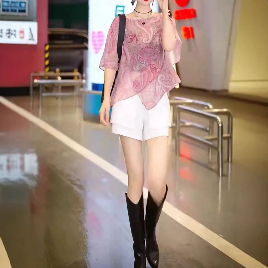气质2025夏季新款韩版不规则上衣高腰设计感短裤女显瘦时尚套装款