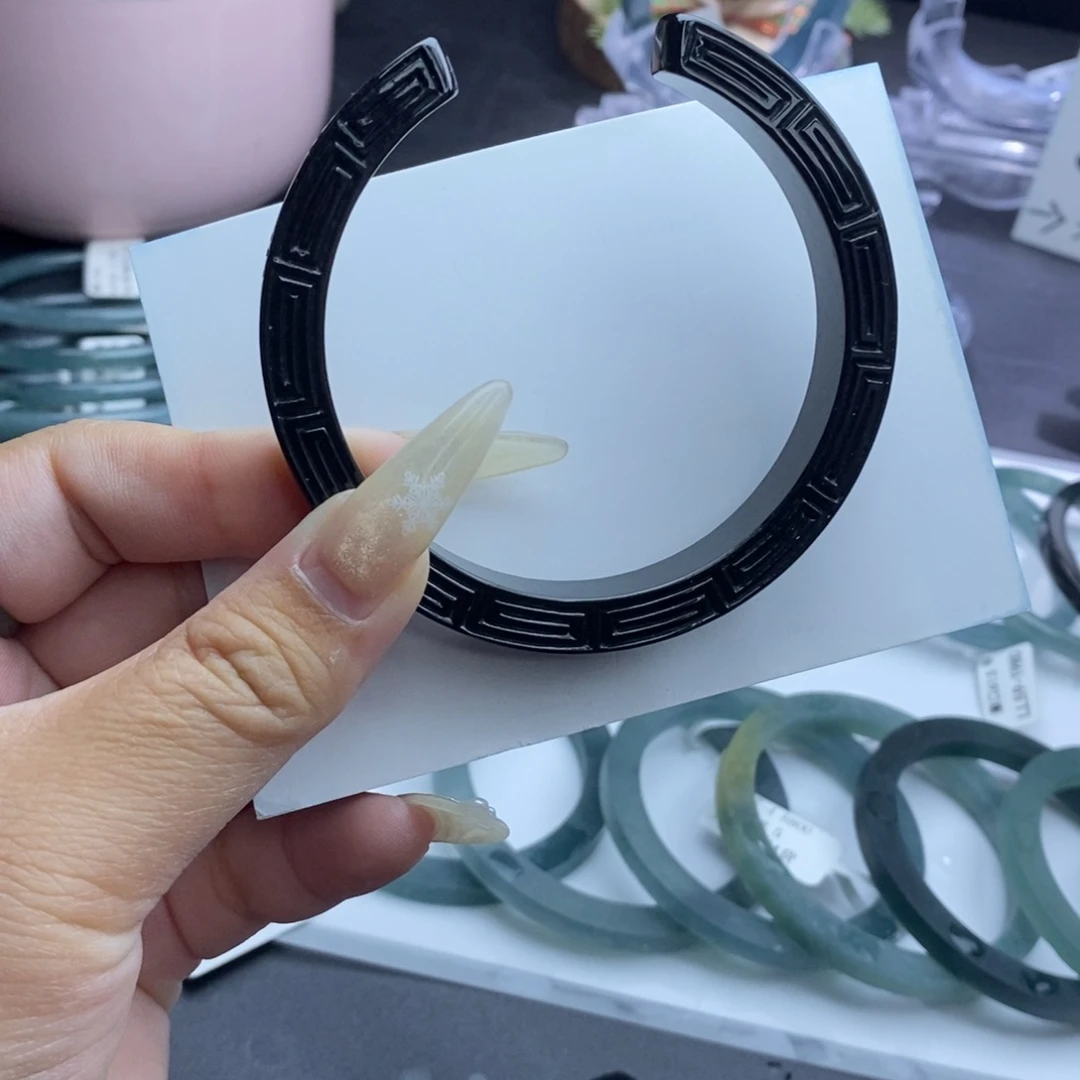 定制翡翠未镶嵌成品买断钢琴黑亮面回纹