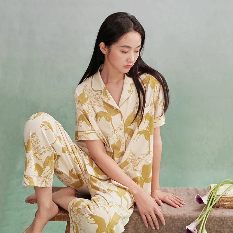 安之伴【巨凉感】睡衣女夏季2025新款纯棉短袖长裤套装82521720270