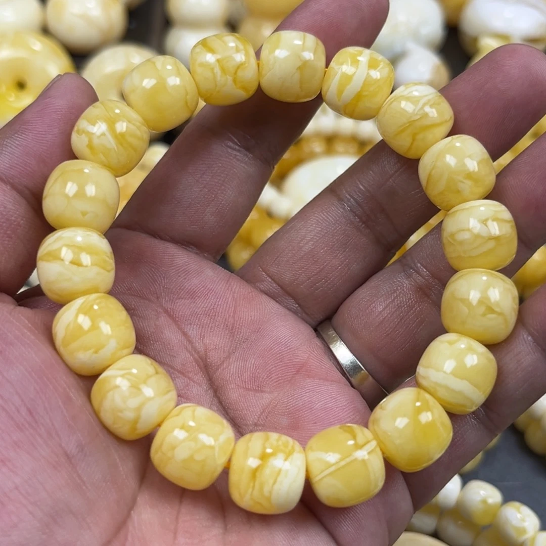琥珀未镶嵌手串同料焦皮虎皮纹杨枝甘露老邢手串13mm