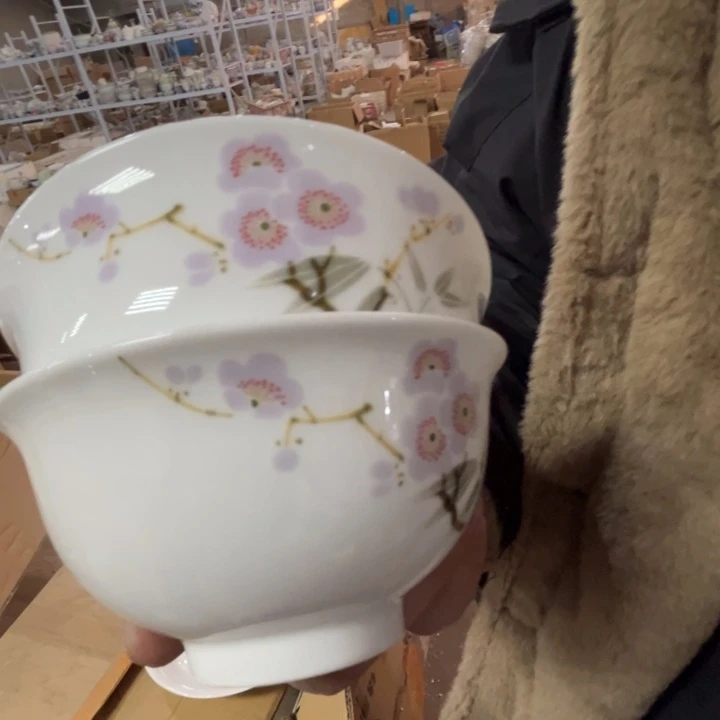 瓷片景德镇陶瓷紫梅米饭碗2只