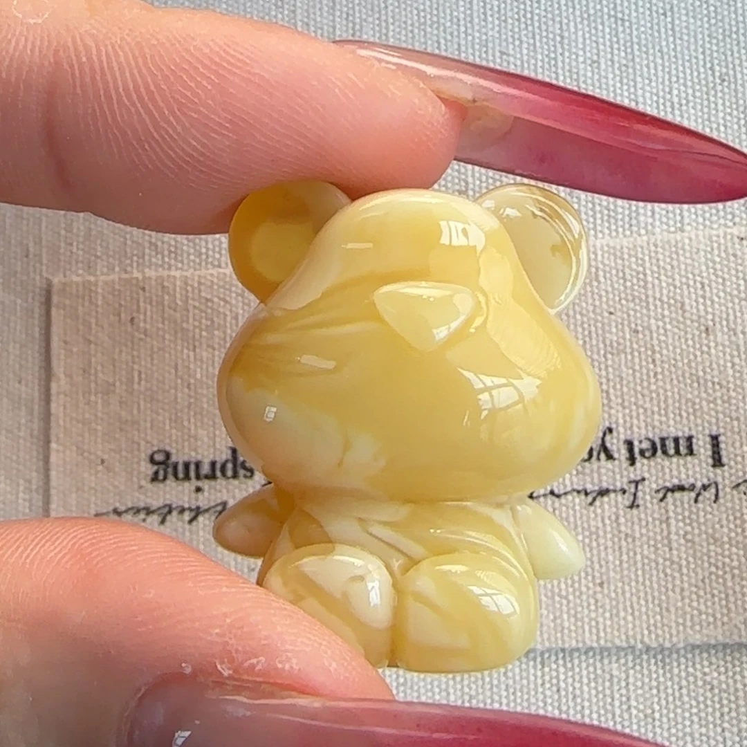 琥珀未镶嵌珠宝奇石天然蜜蜡金白溶洞妖花小熊