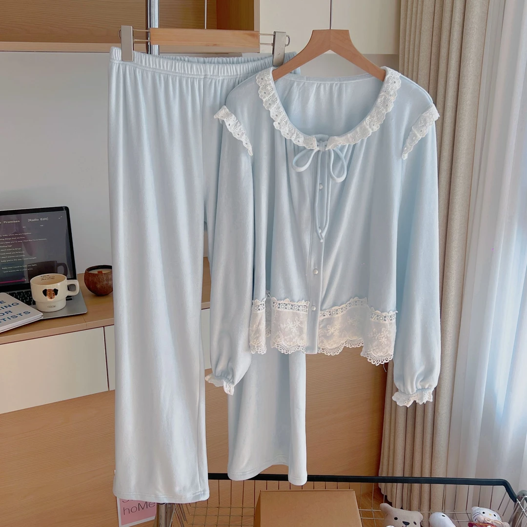 【蓝色情书】海岛绒甜美风睡衣女款爆款2025新款秋冬保暖套装家居服