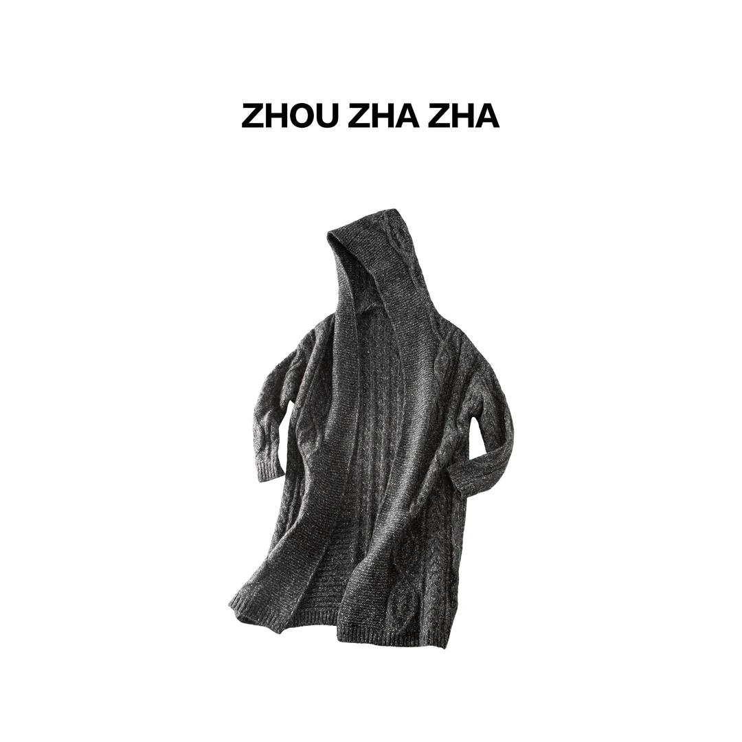 【周炸炸】羊毛棉混纺 雪花慵懒肌理麻花披肩式针织开衫毛衣#254026