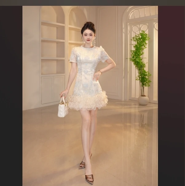 【显瘦定制】新款时尚修身花苞气质碎花连衣裙45233