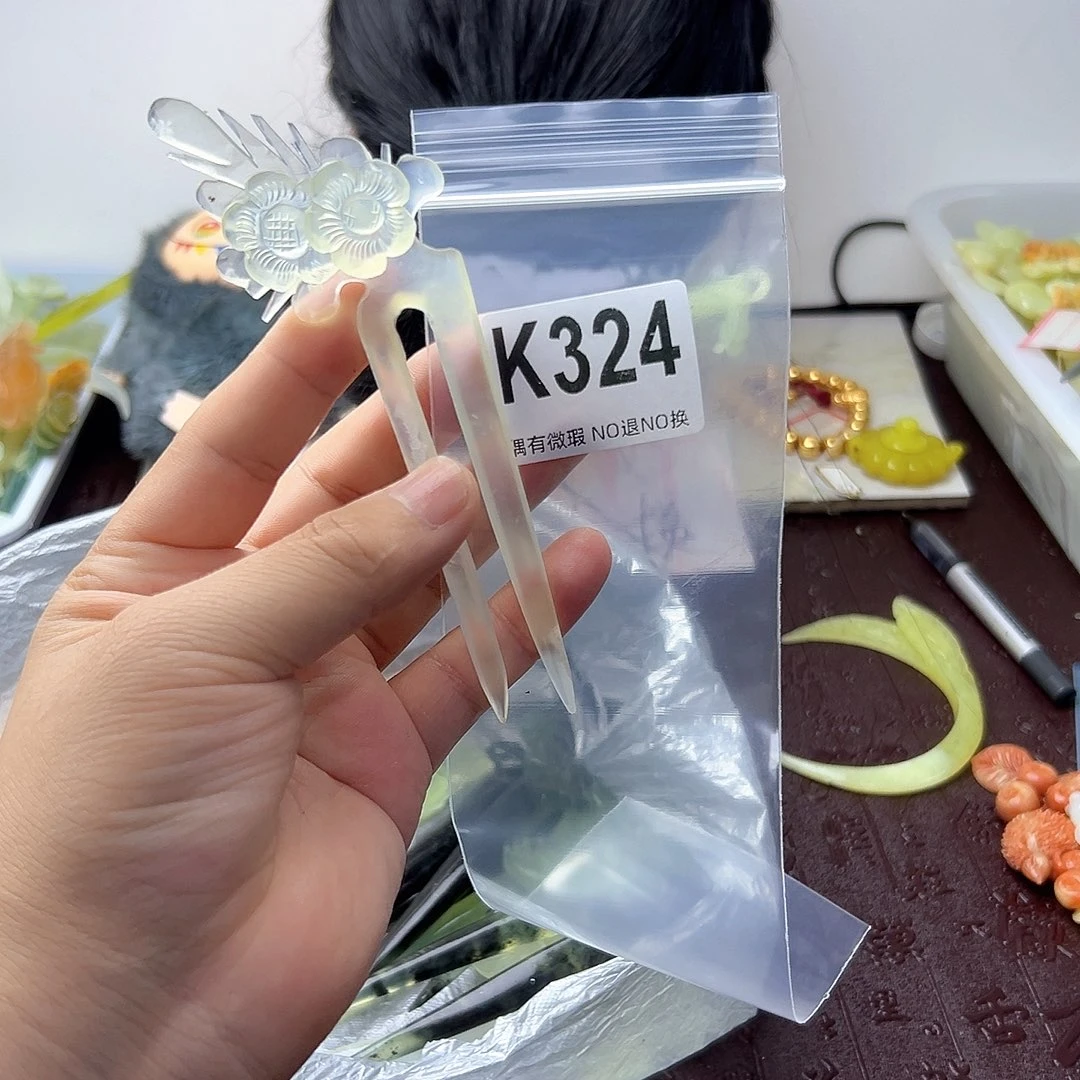 合金蛇纹石玉发饰静**花