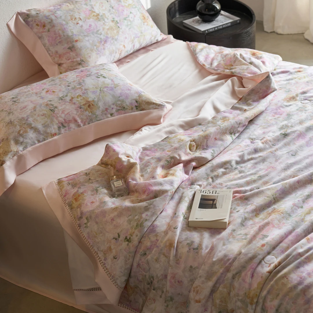 POCKET PIG/布袋猪【春日樱】莱赛尔天丝镂空宽边夏被四件套