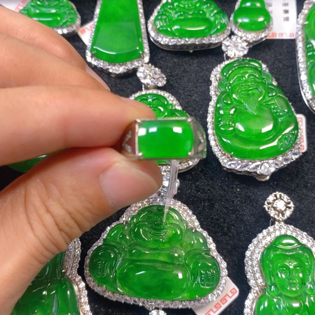 翡翠银S925镶嵌颈饰马鞍戒指