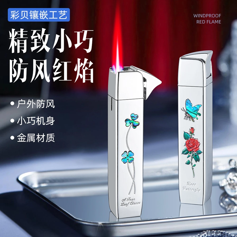 新款小巧防风充气打火机红色火焰时尚迷你随身点火器送男女友礼物